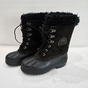 Sorel Kaufman Canda Black Winter Waterproof Snow Boots Size 1 Kids